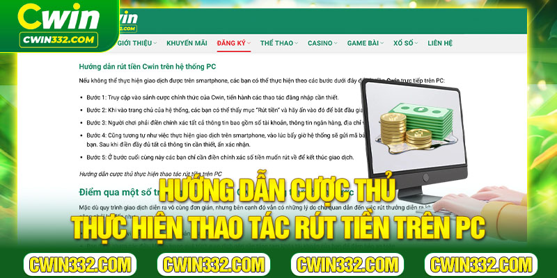 Hướng dẫn cược thủ thực hiện thao tác rút tiền trên PC