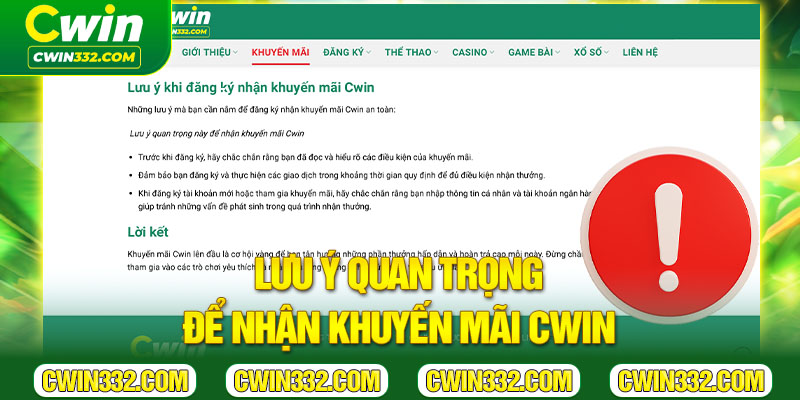  Lưu ý quan trọng để nhận khuyến mãi Cwin